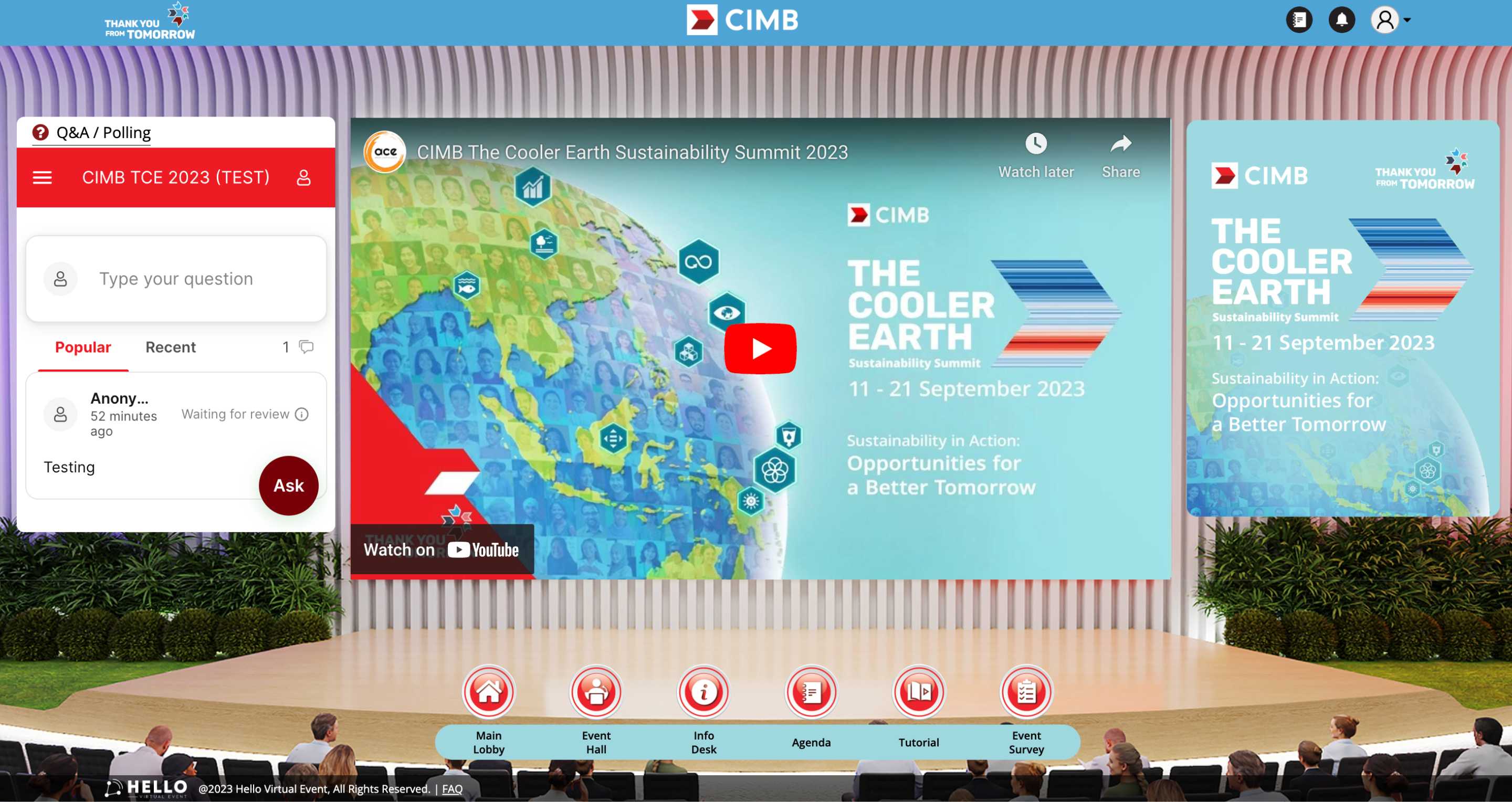 The Cooler Earth Sustainability Summit 2023 Plenary Hall